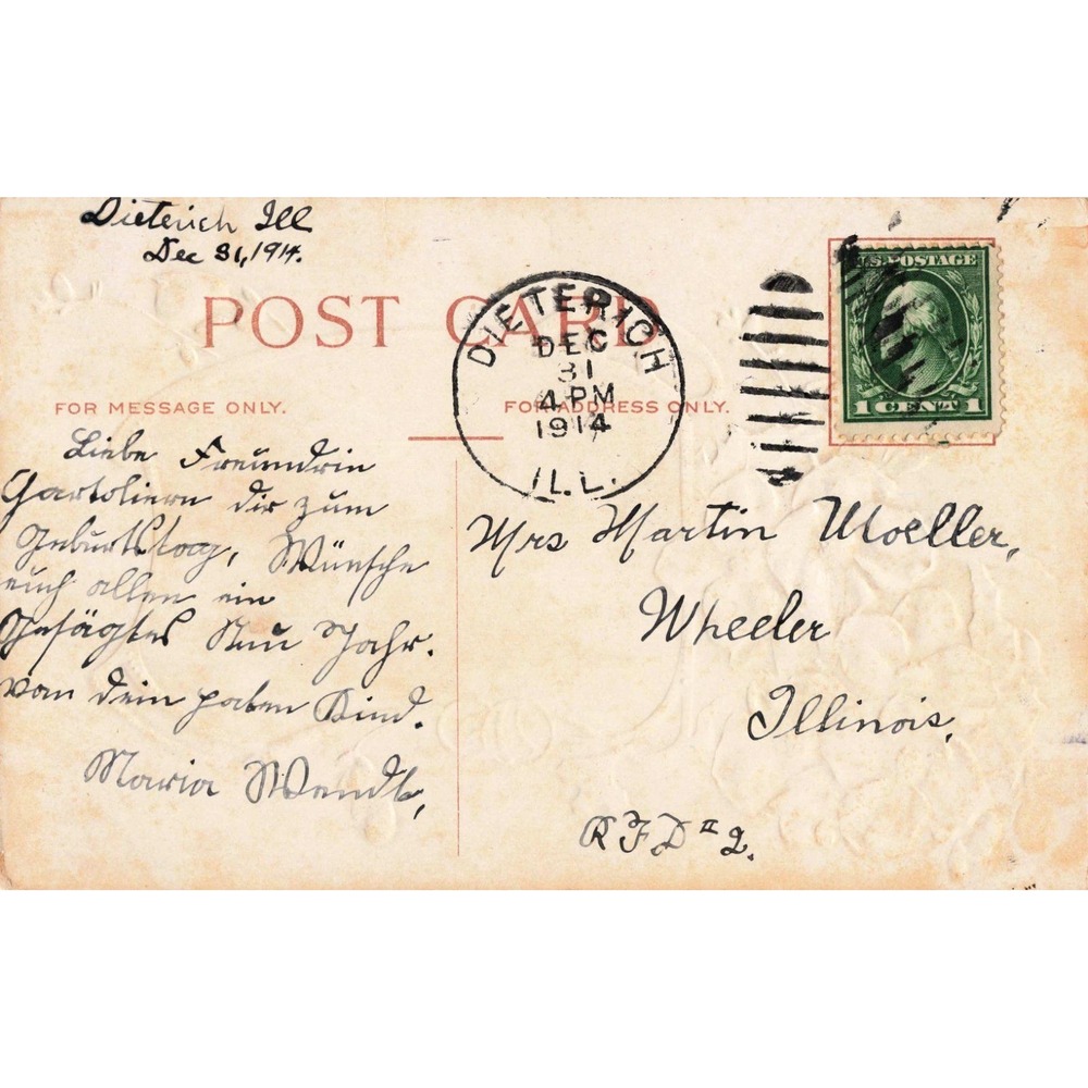 Vintage 1914 Embossed Birthday Greetings Postcard Harbor Sunset Flowers 174 - Picture 2 of 2